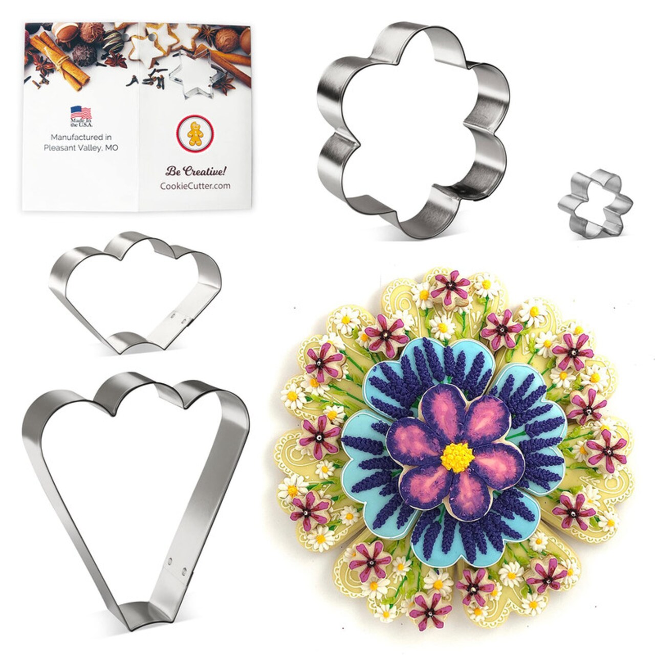 CookieCutter.com Mother&#x27;s Day Cookie Platter 4 Pc Set HS0454 - Flower Theme Cookie Platter, Tin Plate Steel, Made in the USA